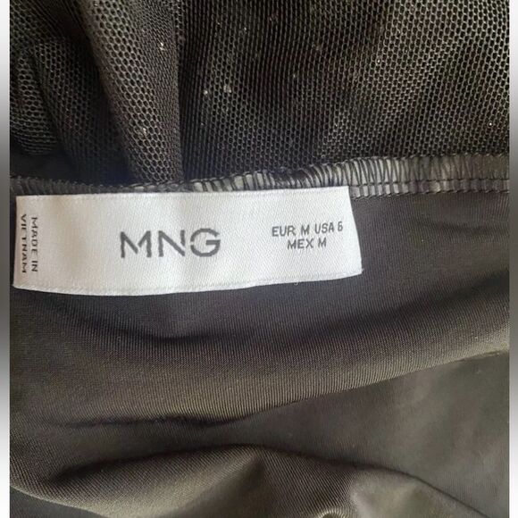 MNG By MANGO Dress Womens Size 6 Black Long Sleeve small Glitters Ruched Lined - Picture 4 of 14